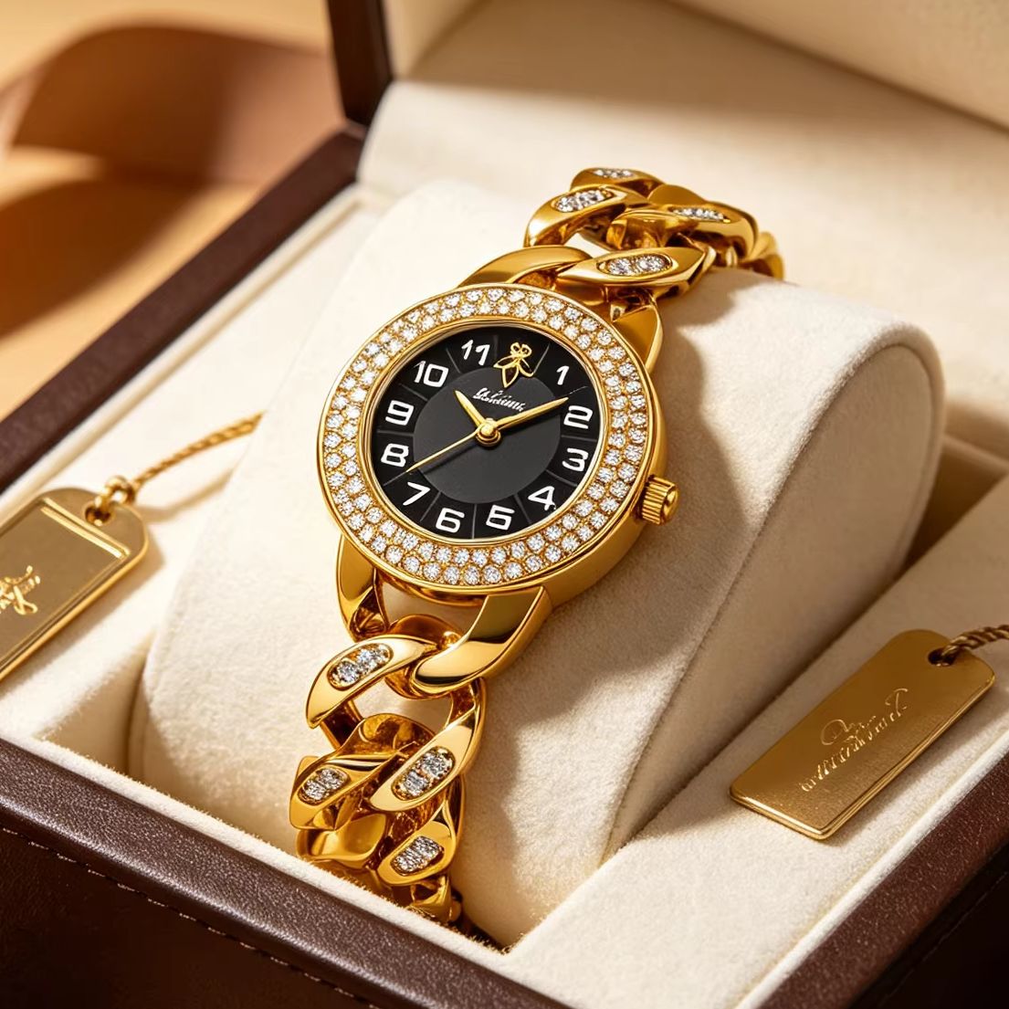 Luxury Watch Gift For Her - Женские часы YaLaLuSi Gold Cuban Chain