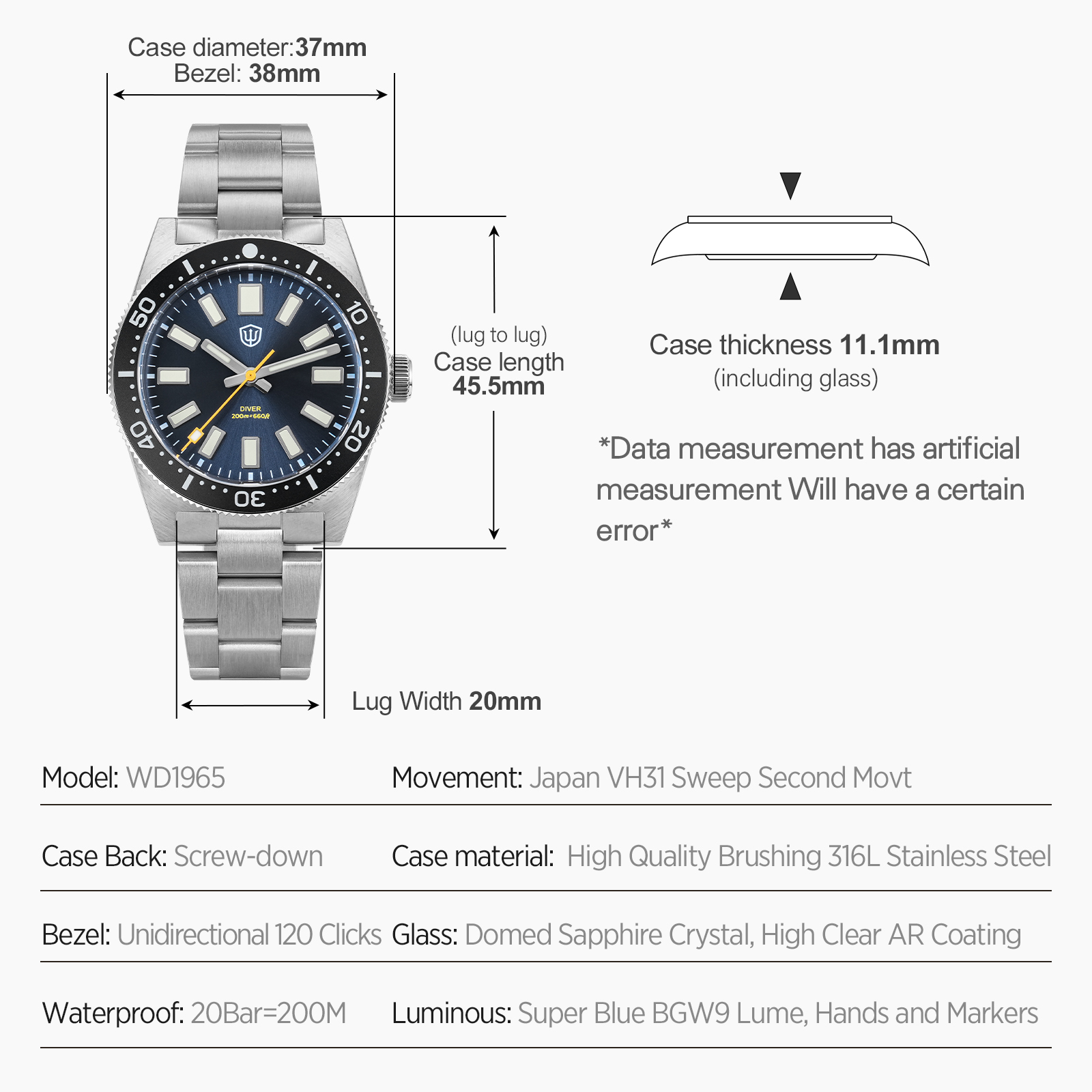 Мужские часы Watchdives 37 мм  – обзор и цена Luxury Watch And Bracelet